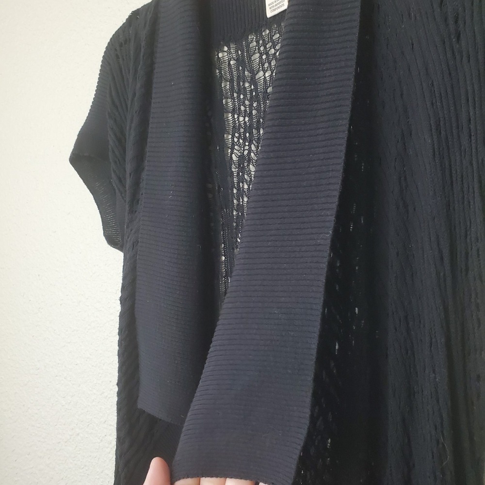 DKNY JEANS women's black cardigan size M in translucent knit with short open sle - Picture 5 of 8